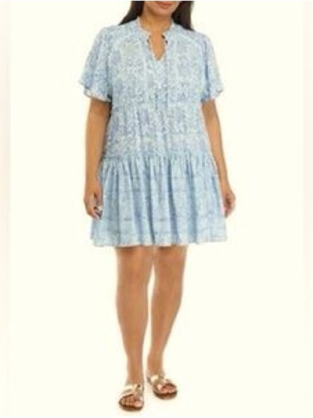 Wonderly Light Blue Floral Tiered Mini Dress 4X